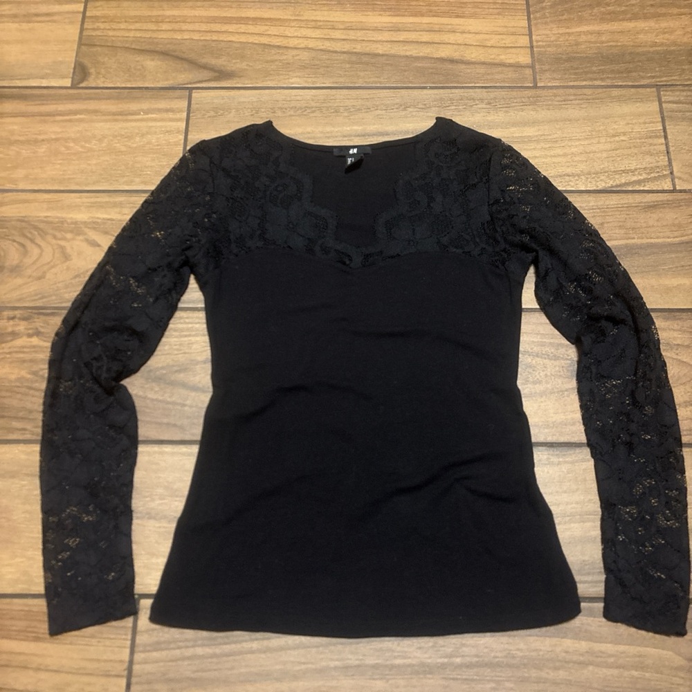 H&M Black Lace Detail Blouse
